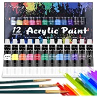 Pinturas Acrílicas- TOUSEEDA 12 Colores Pintura Acrilica Manualidades Para Lienzo- Papel- Madera- Cerámica-no tóxica de…